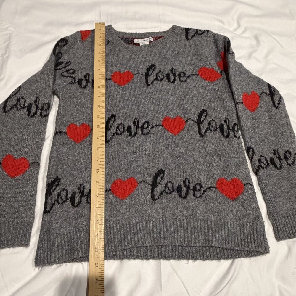 Cupcakes & Cashmere Gray Sweater Red Hearts & Love Script Pattern XS Acrylic Ble - Picture 6 of 9